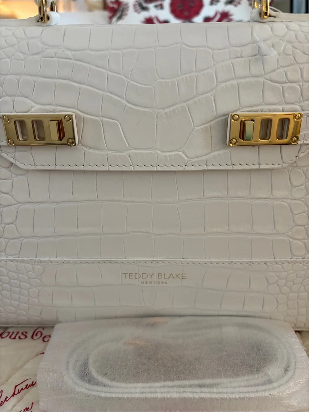 NWOT Teddy Blake AVA 11 White Croc-Embossed Leather Satchel with Gold Hardware